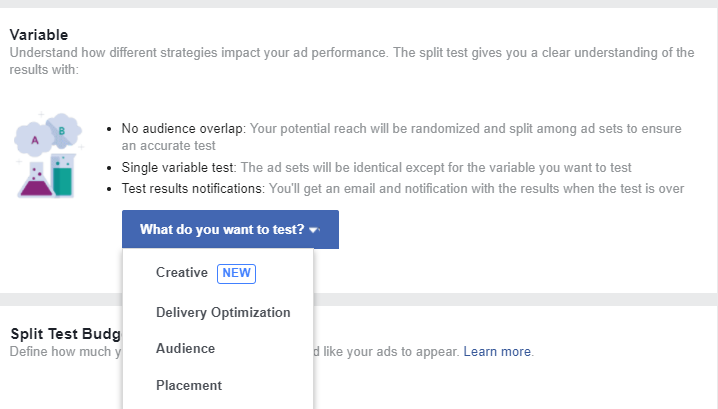 Facebook creative split testing